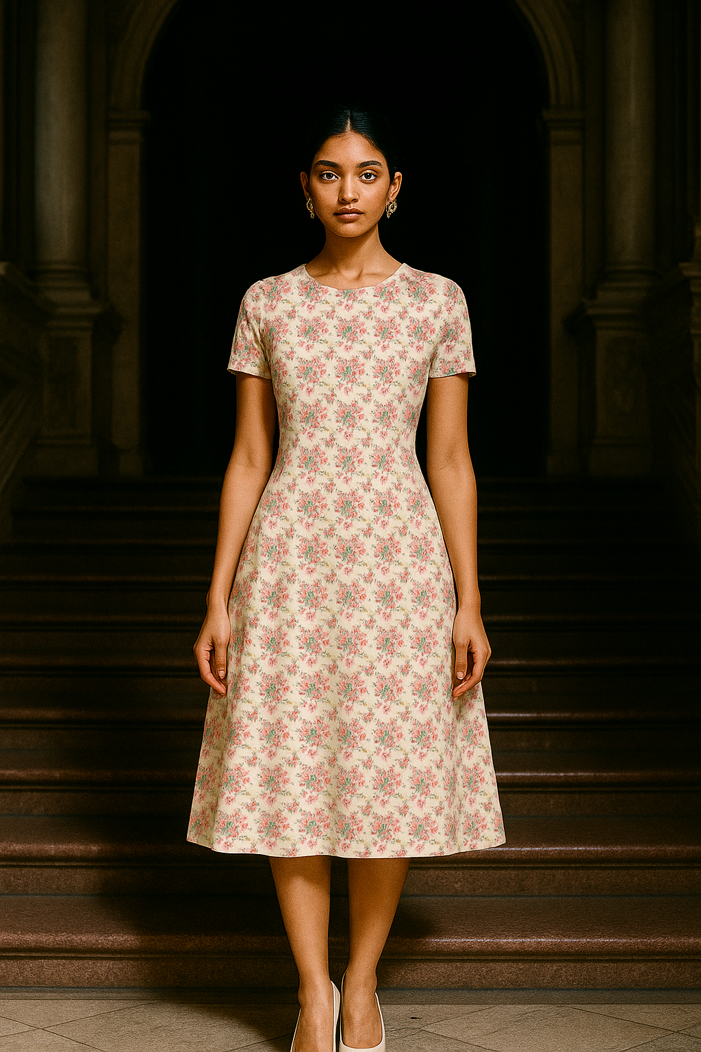 Pink Floral Print - A-Line Dress