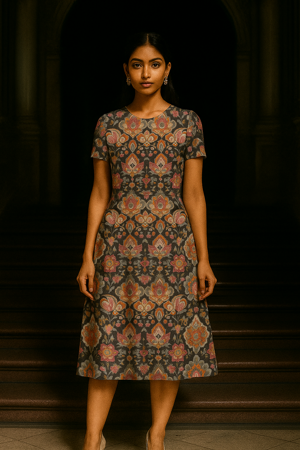 Traditional Print A-Line Dress