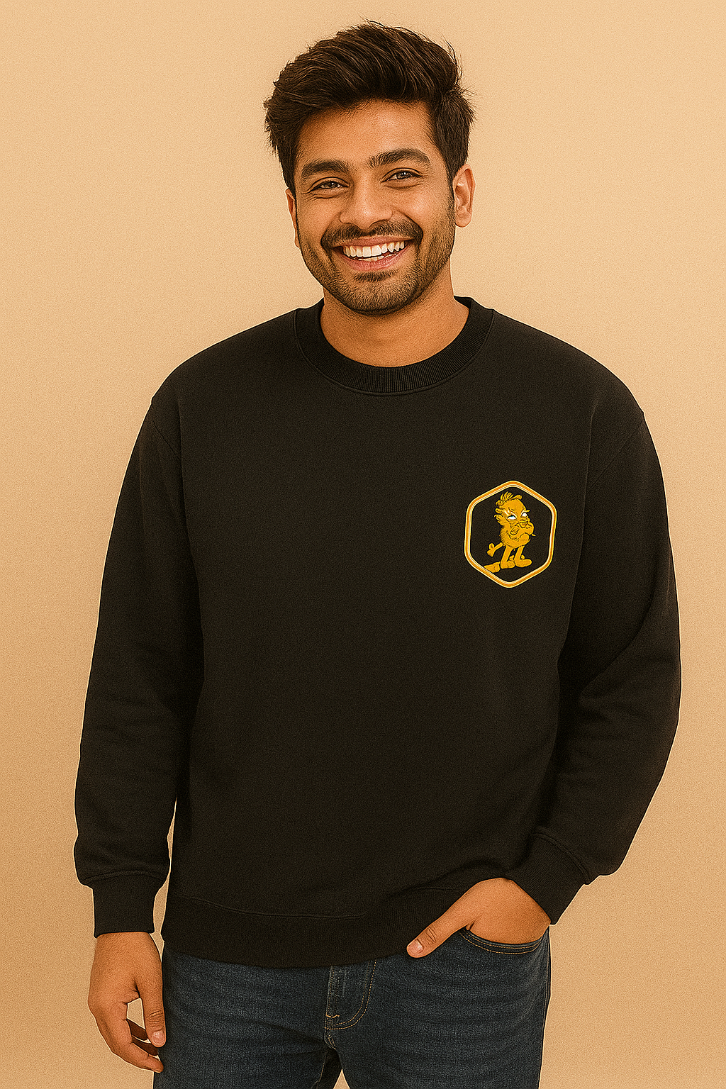 Men's Black Garfield Graphic Printed Oversized Sweatshirt
