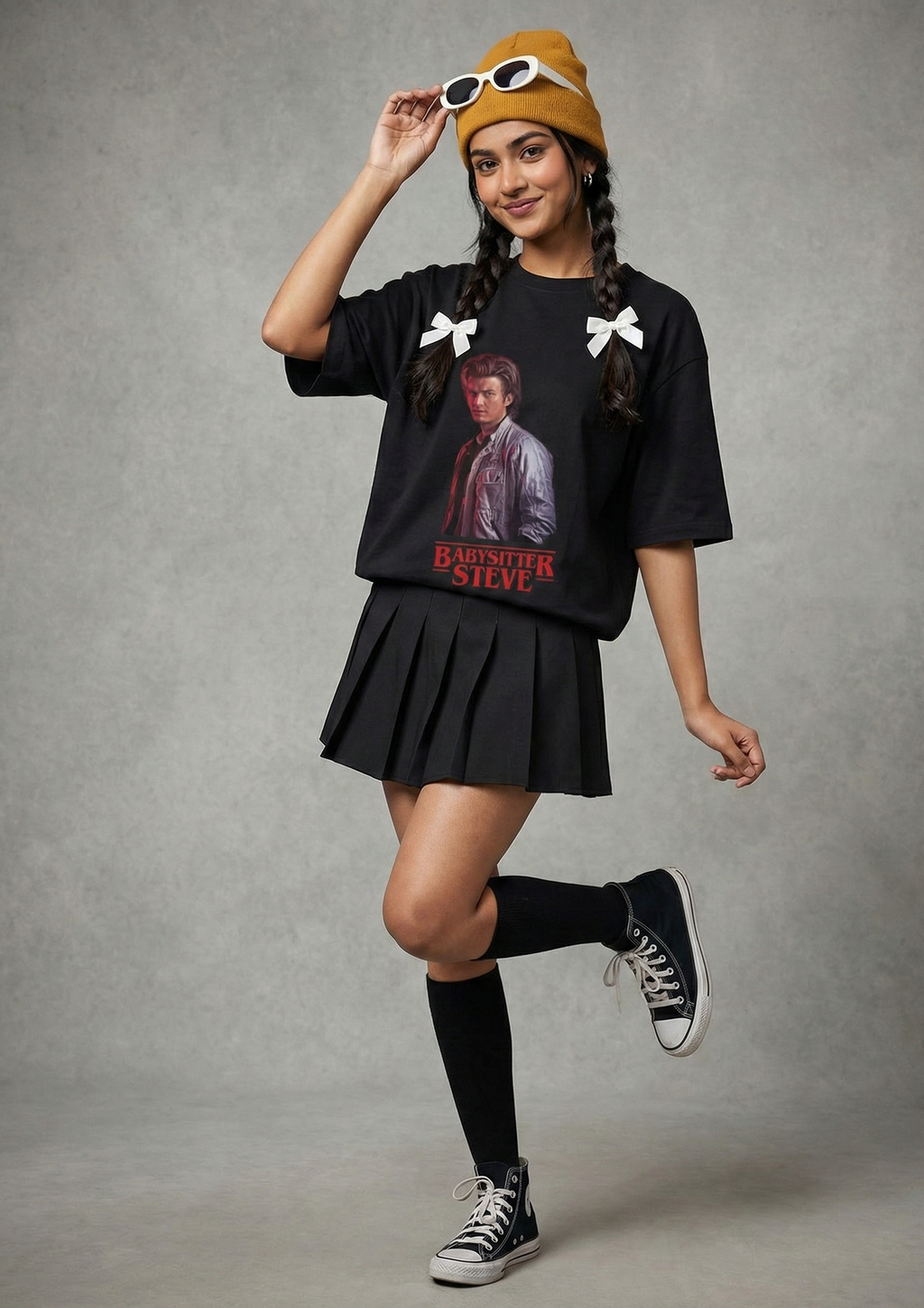 Babysitter Steve - Oversized Standard Black T-Shirt