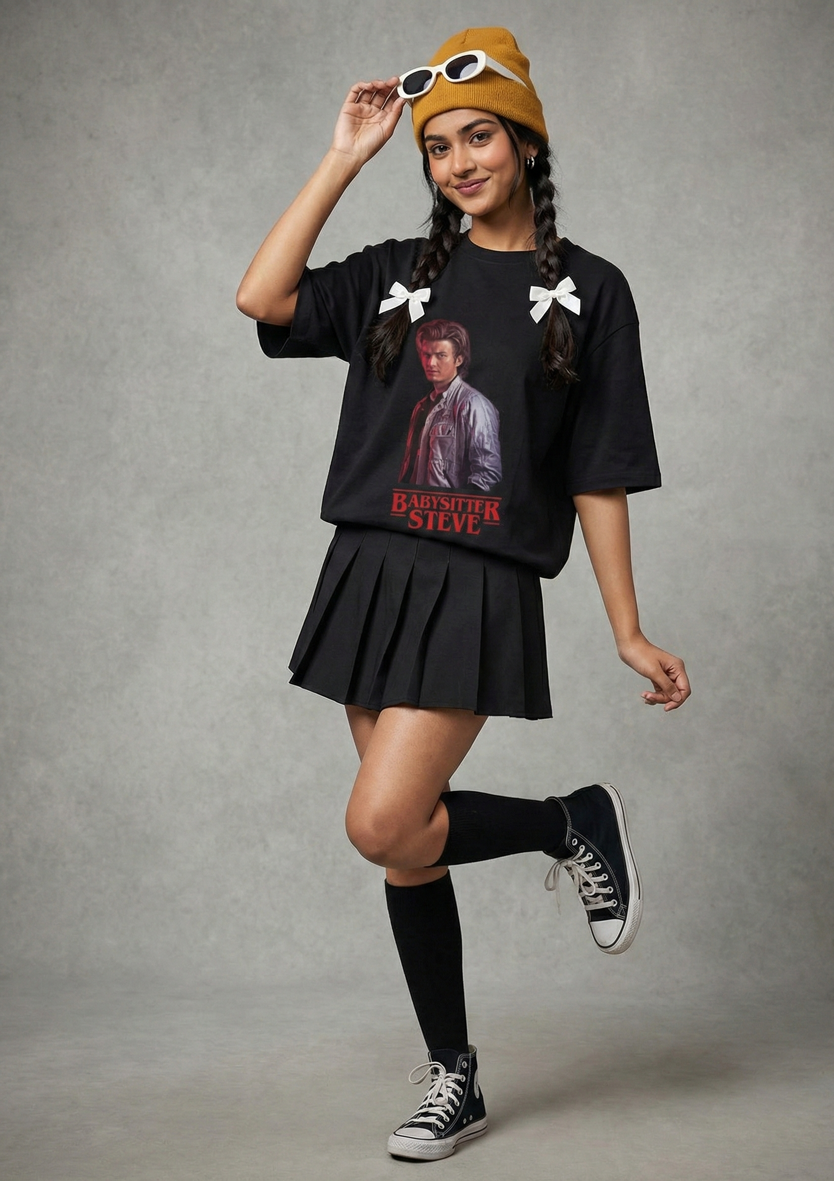 Babysitter Steve - Oversized Standard Black T-Shirt