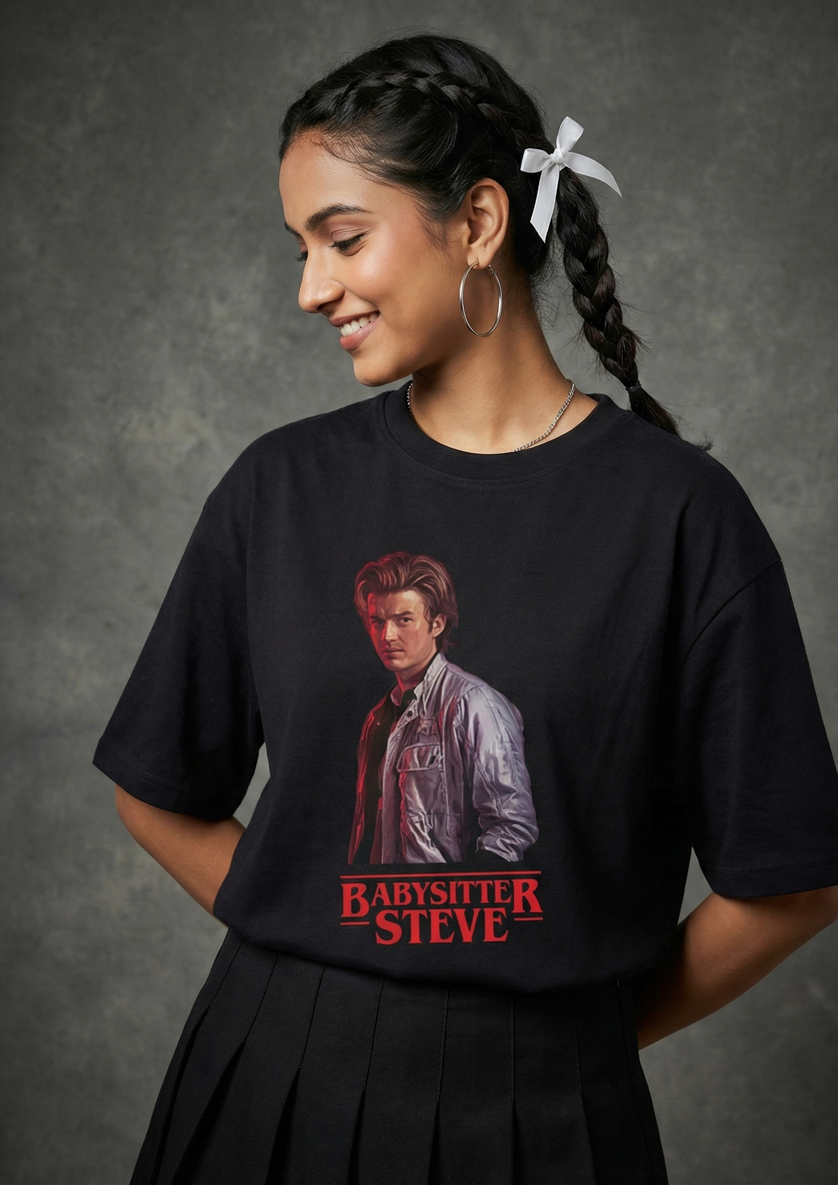 Babysitter Steve - Oversized Standard Black T-Shirt