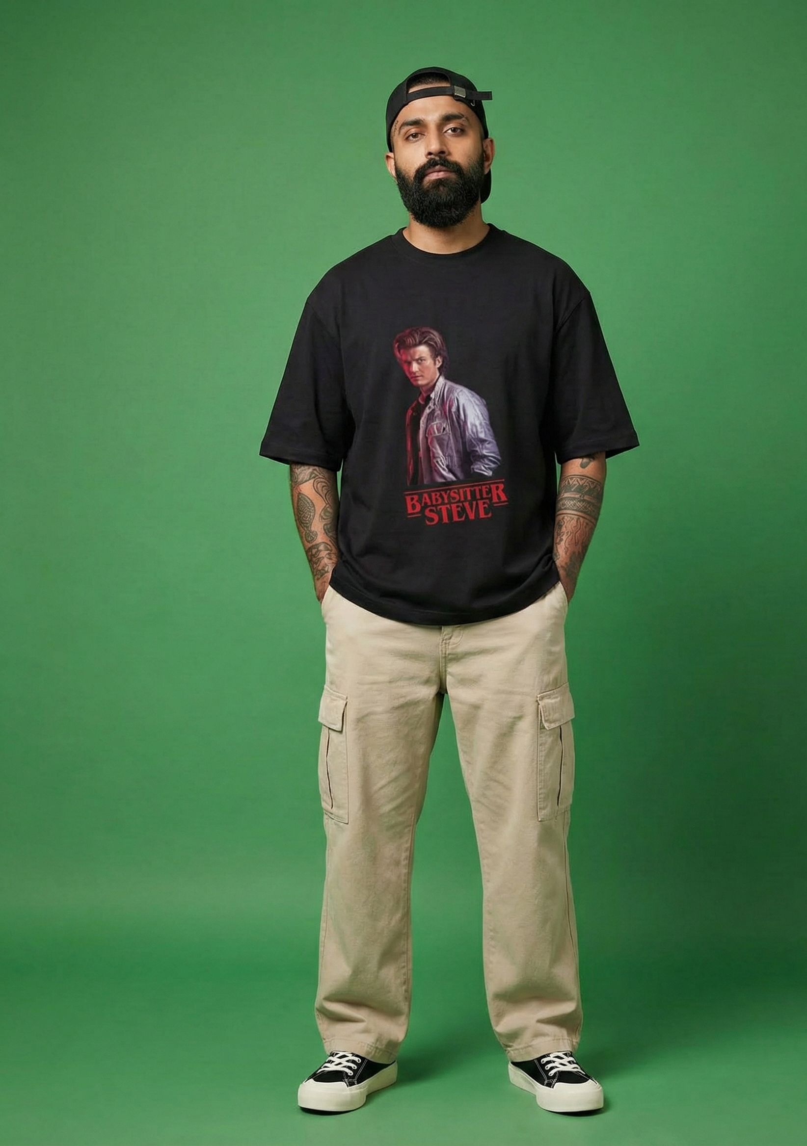 Babysitter Steve - Oversized Standard Black T-Shirt