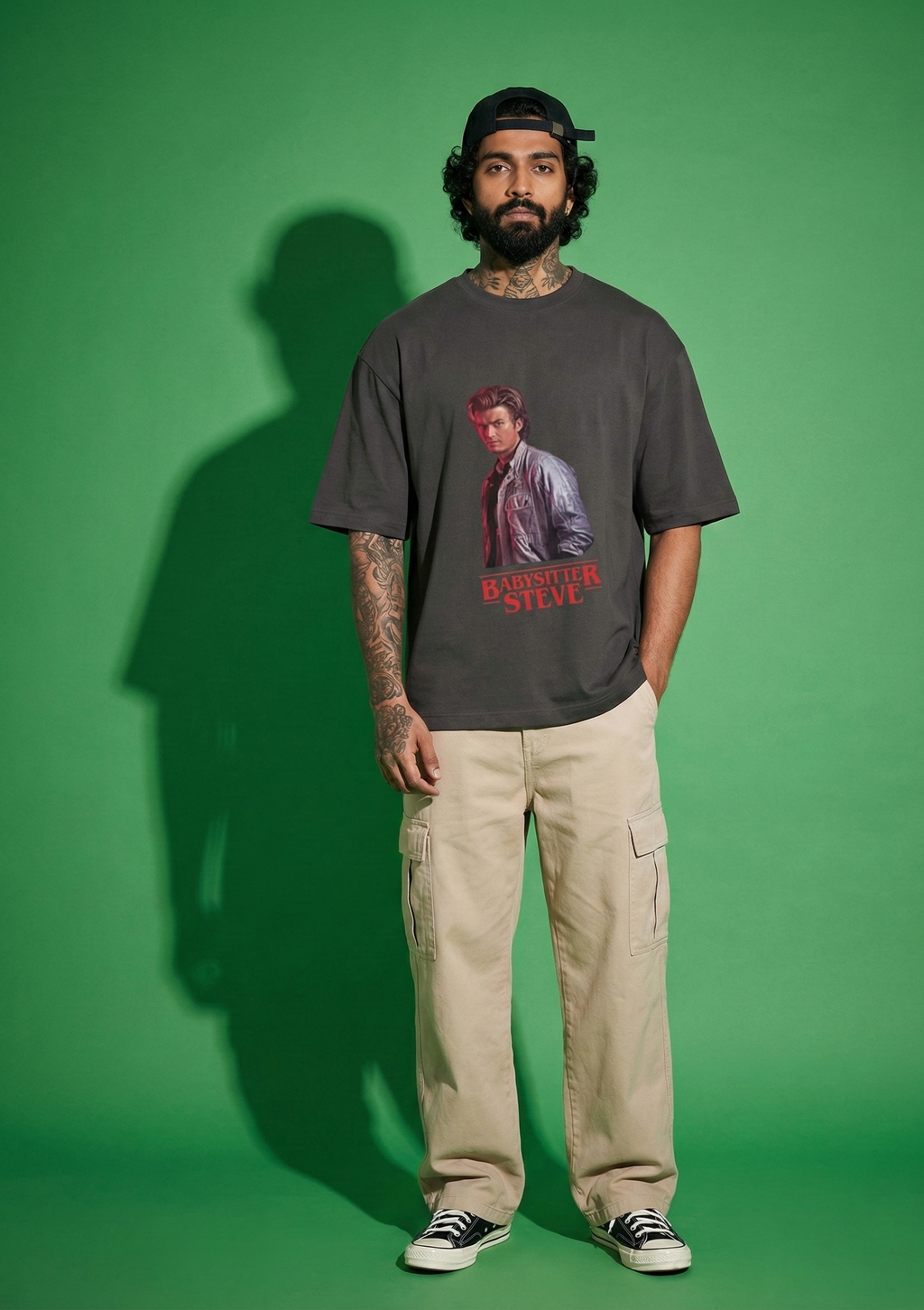 Babysitter Steve - Oversized Standard Black T-Shirt