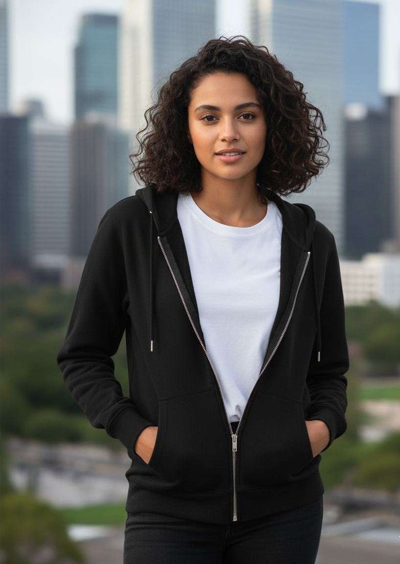 Women's Black Zipper Hoodie