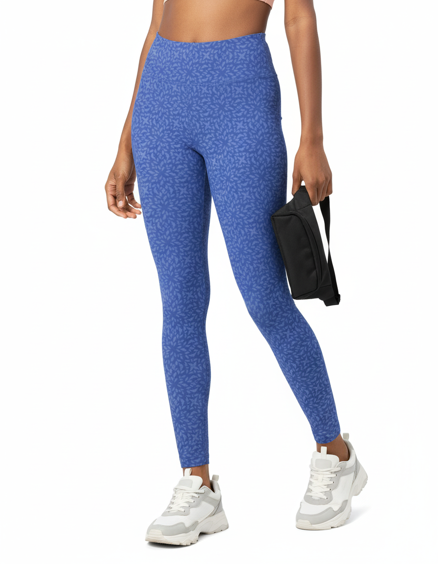 Blue Botanical Leaves AOP - Gym Leggings