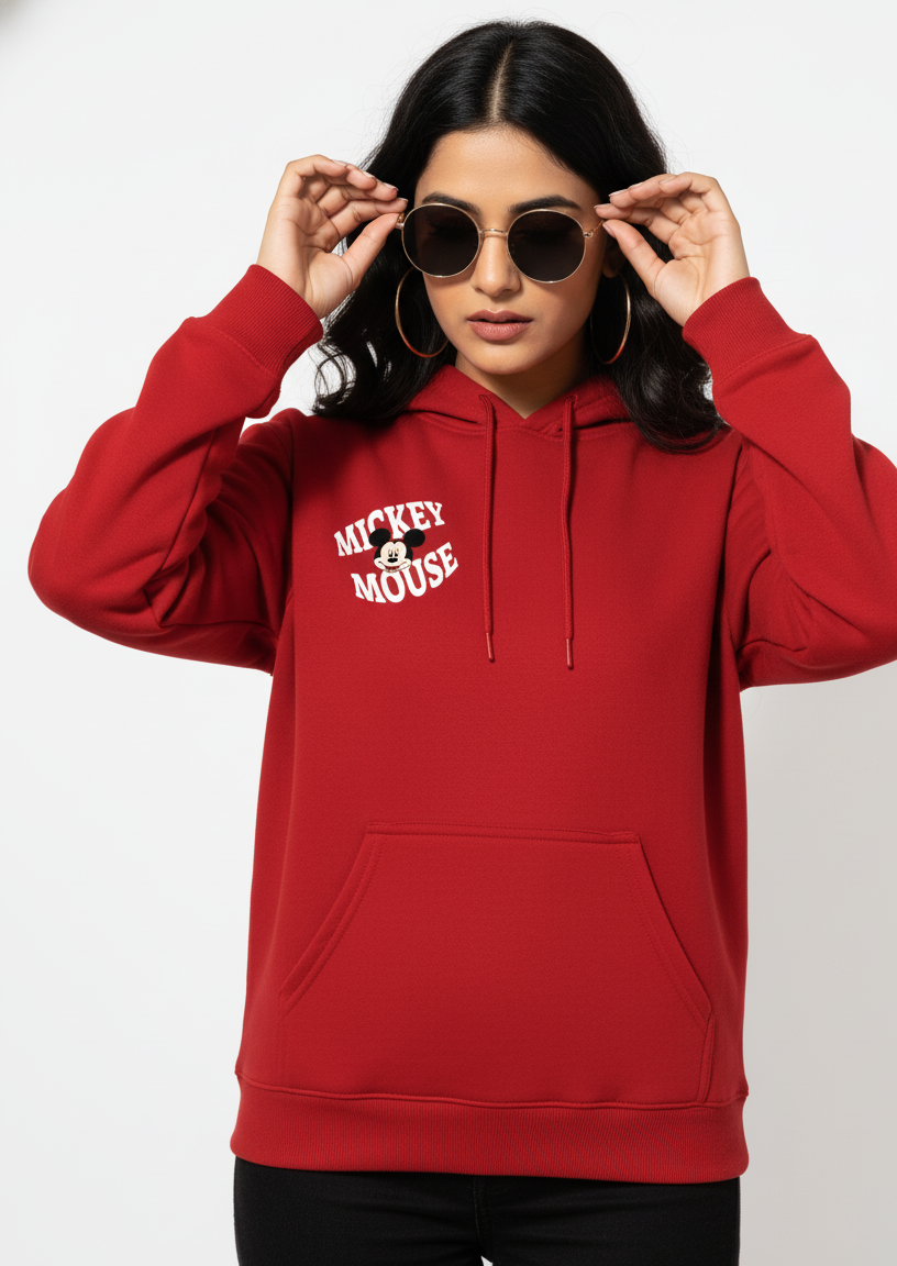 Women's Red Mickey Mouse Merchandise Hoodie