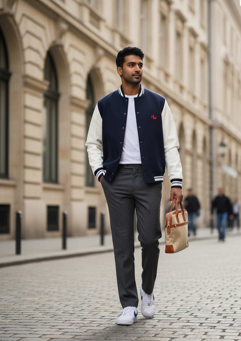 Navy Blue Unisex Varsity Jacket