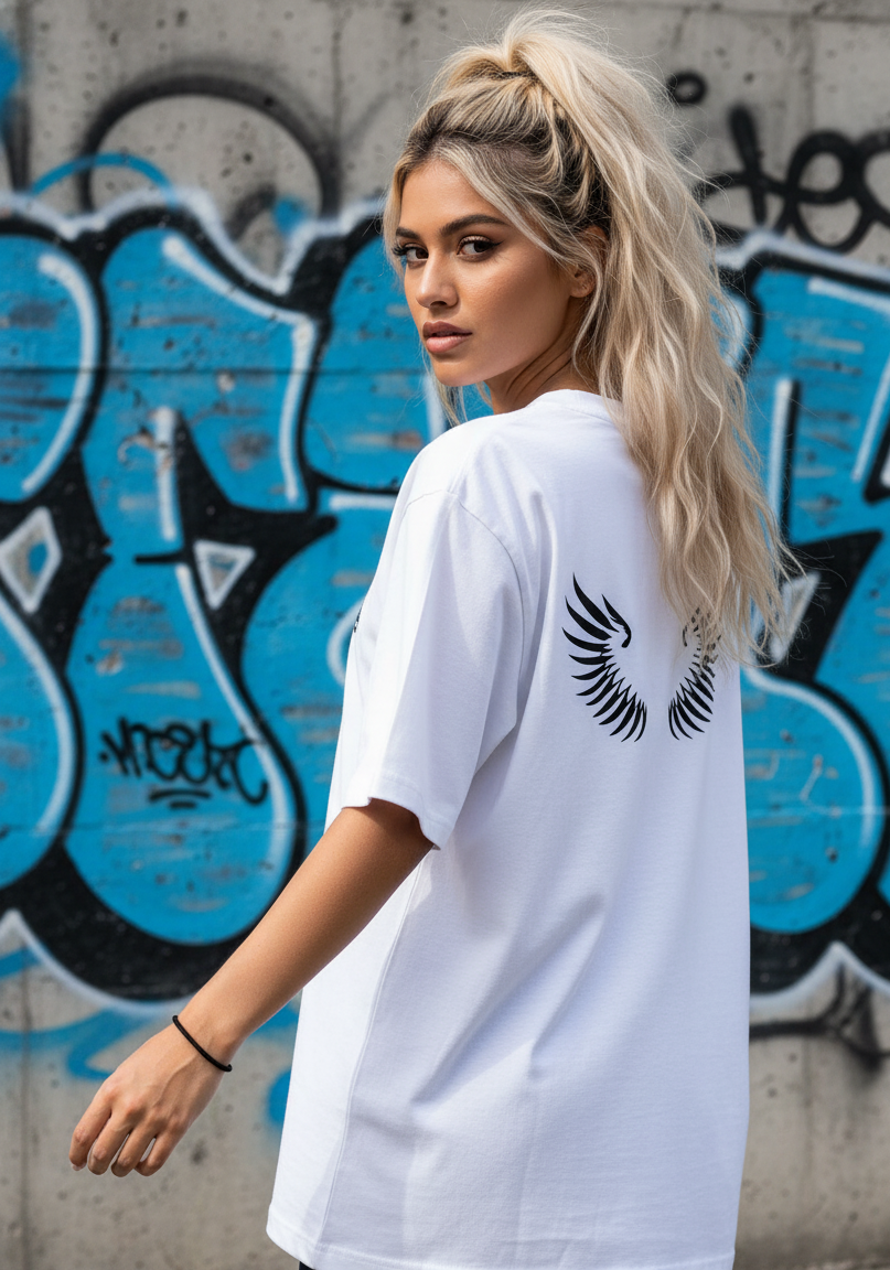 White Typography Printed Oversized Classic T-Shirt