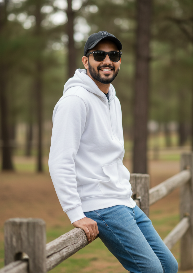 Men's White Zipper Hoodie