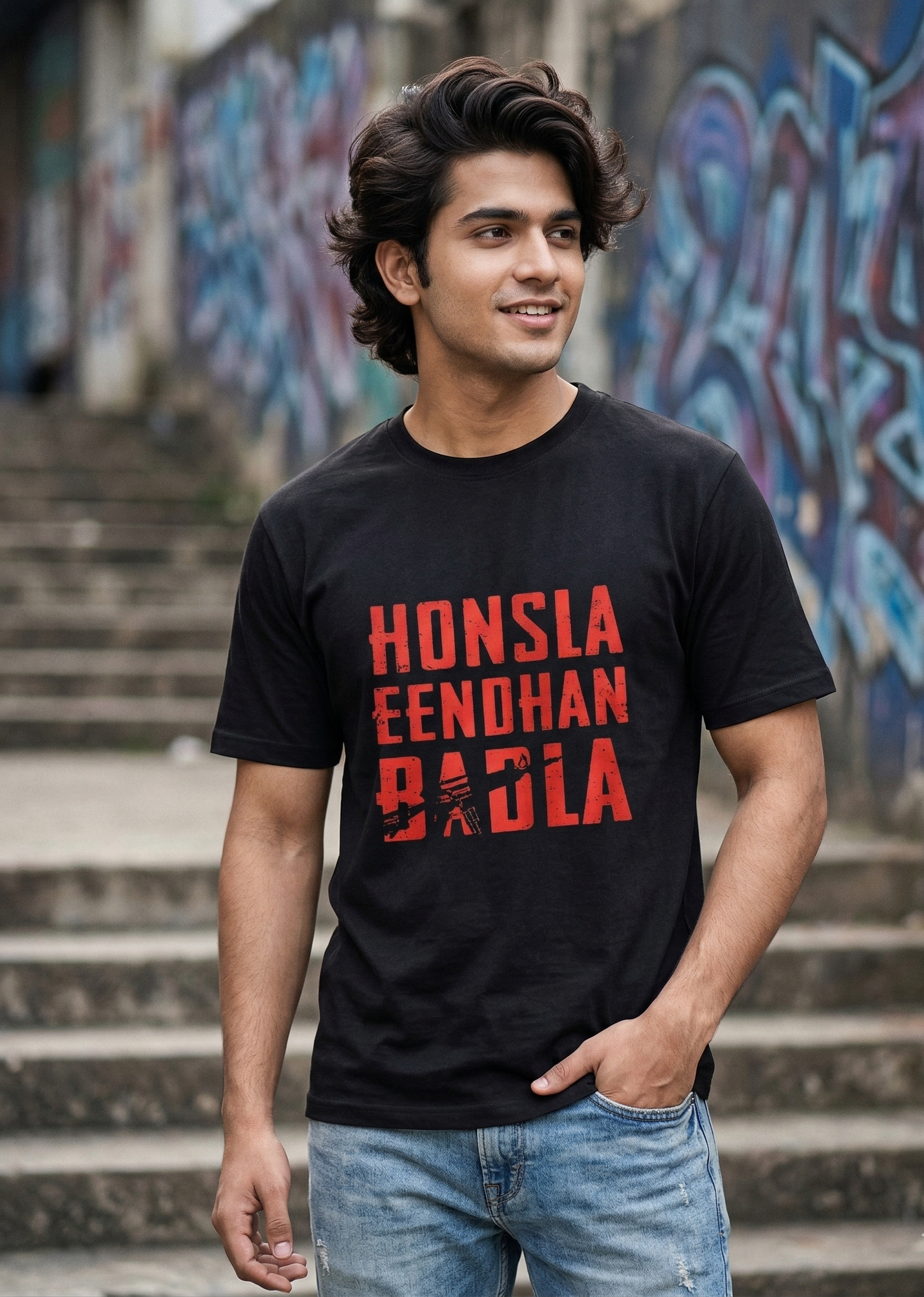Men's Dhurandhar Honsla Eendhan Badla - Cotton Stretch T-shirt
