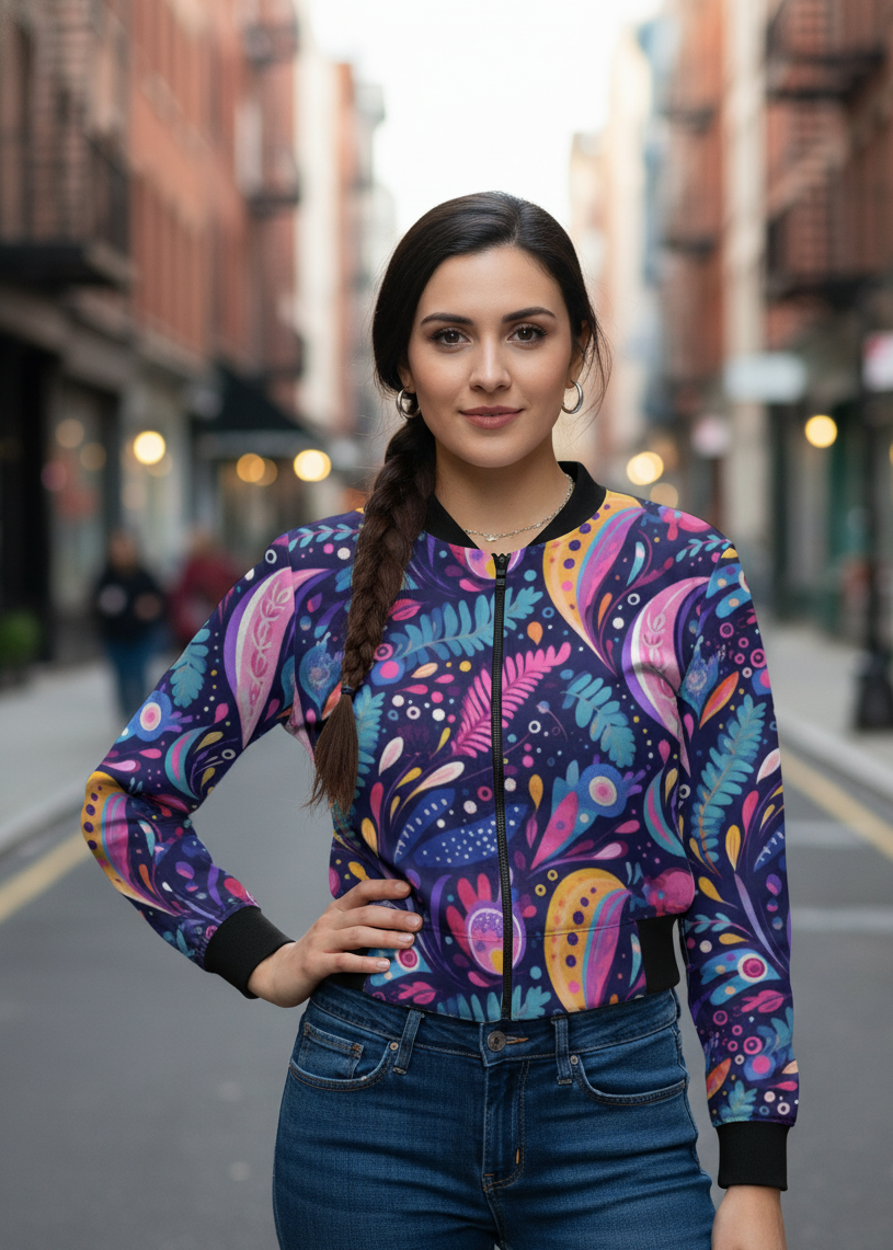 Modern Leaves Print - Bomber Jacket
