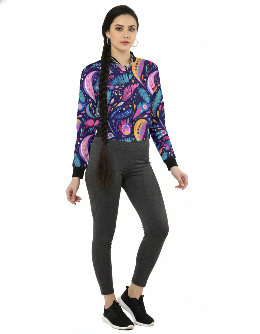 Modern Leaves Print - Bomber Jacket