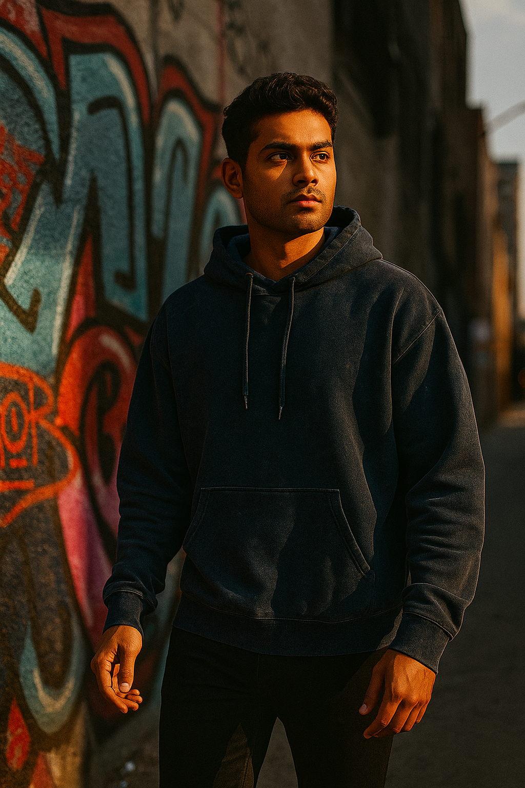 Men's Navy Blue Acid Washed Hoodie